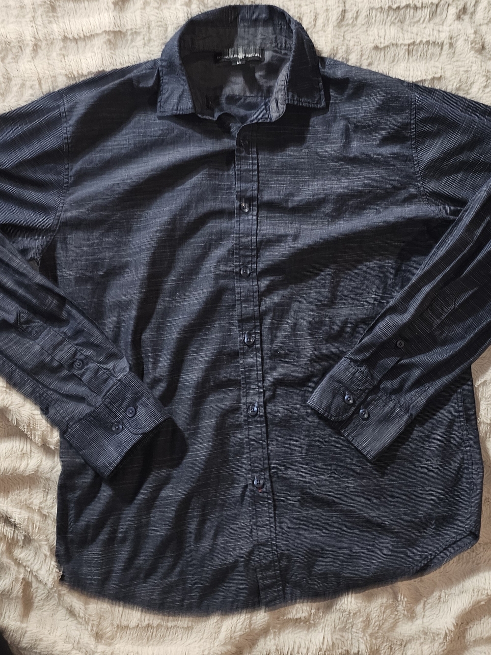 Beverly Hills Polo Club Men's Navy Blue Pinstripe Button-Up Shirt Size Medium - Picture 2 of 2